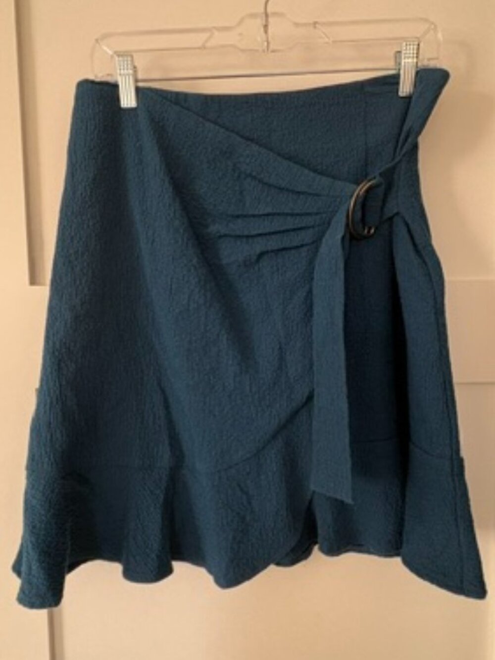 Maeve Anthropologie Size 6 Teal Faux Wrap Ruffle Skirt D Ring